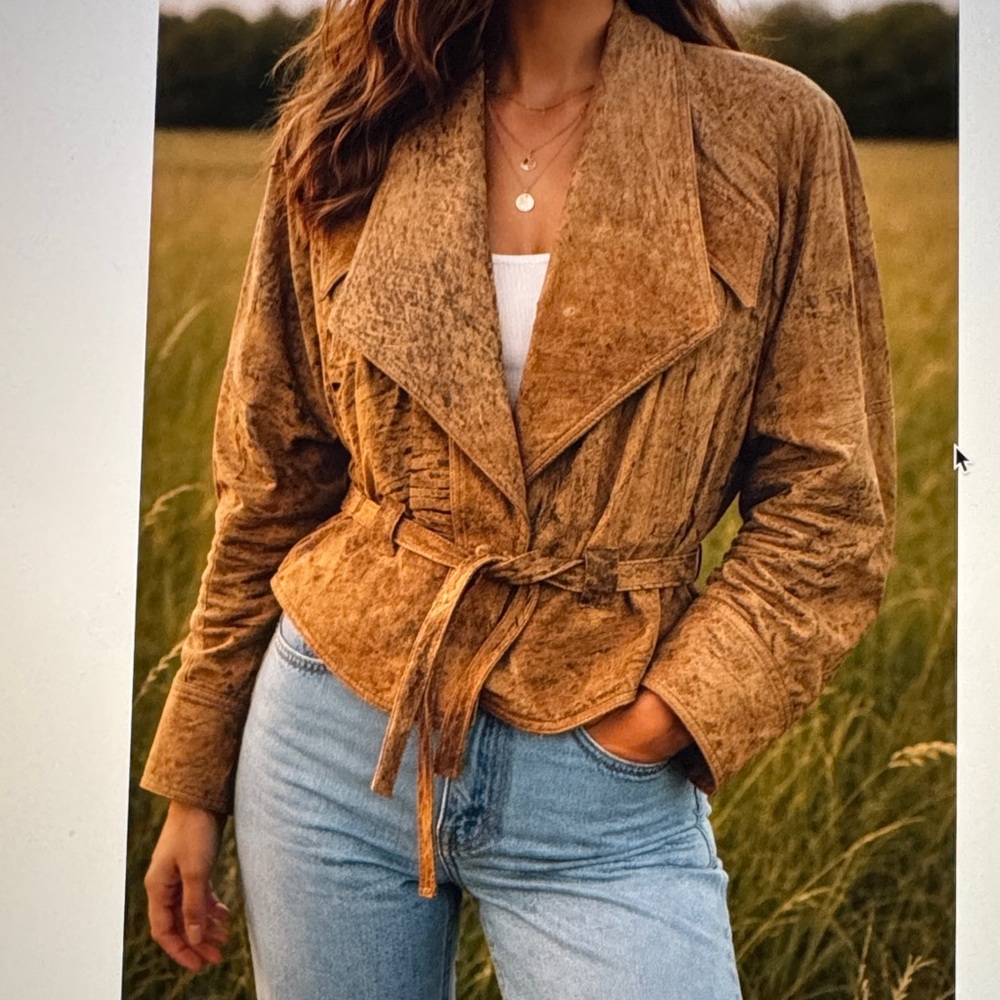 Vera Pelle Women's Vintage Tan Nubuck Italian Leather Jacket. Size Medium
